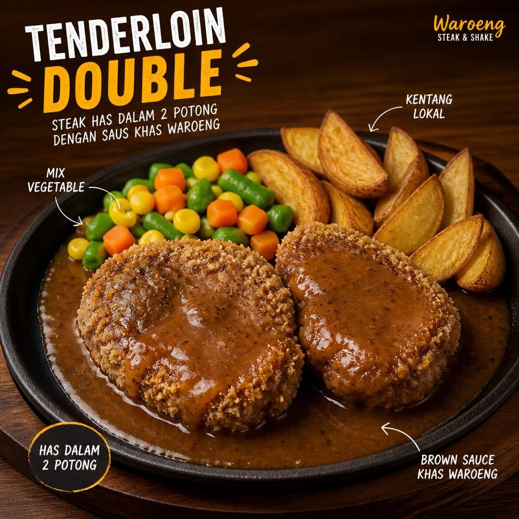 Tenderloin Double dengan dua potong steak daging sapi bagian has dalam